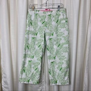 Lilly Pulitzer butterfly green embroidered cropped white pants